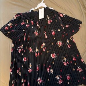 Zara Black Floral Pleated Blouse